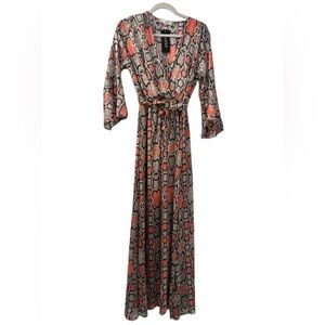 VANNY Animal Print Maxi Dress V-Neck Made in France Size S NWT